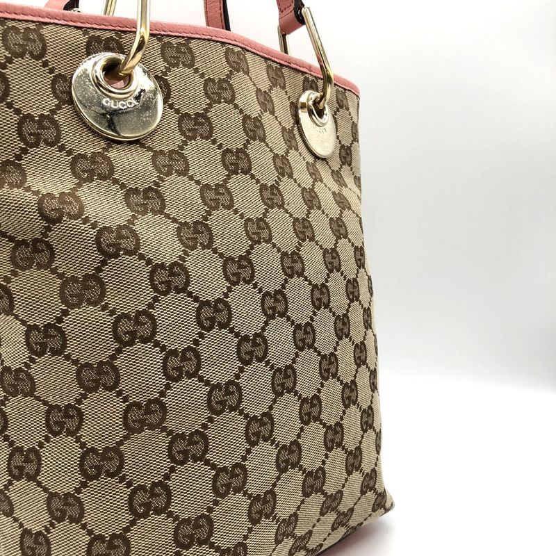 Gucci 120840 Tote Bag Beige/pink GG Canvas/leather Women's Fashion