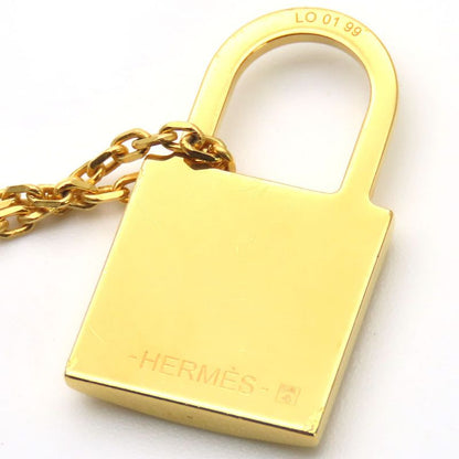 Hermes Necklace Eau Kelly Cadenas Metal Leather Gold Brown GP Engraved Y