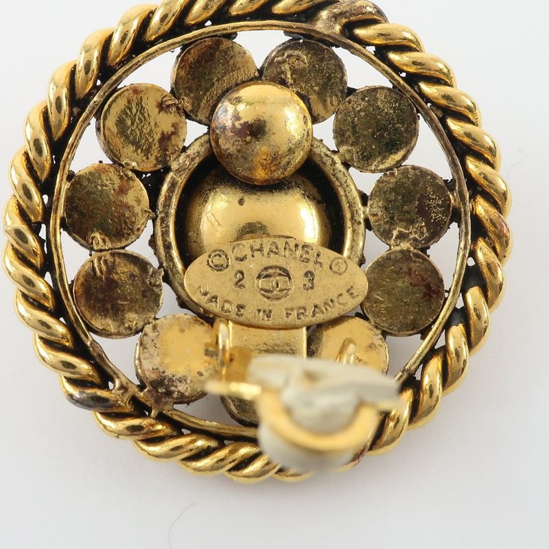 Chanel Gold Plated And Rhinestone Blue 23 Ladies 31.5g Earring