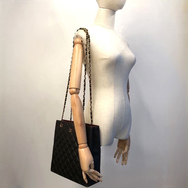 Chanel Matelasse Chain Shoulder Bag Tote Bag Coco Mark Vintage Lambskin Black