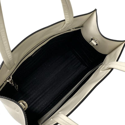 Prada Tote Bag - 1bg382 White Embossed Triangle Logo Leather