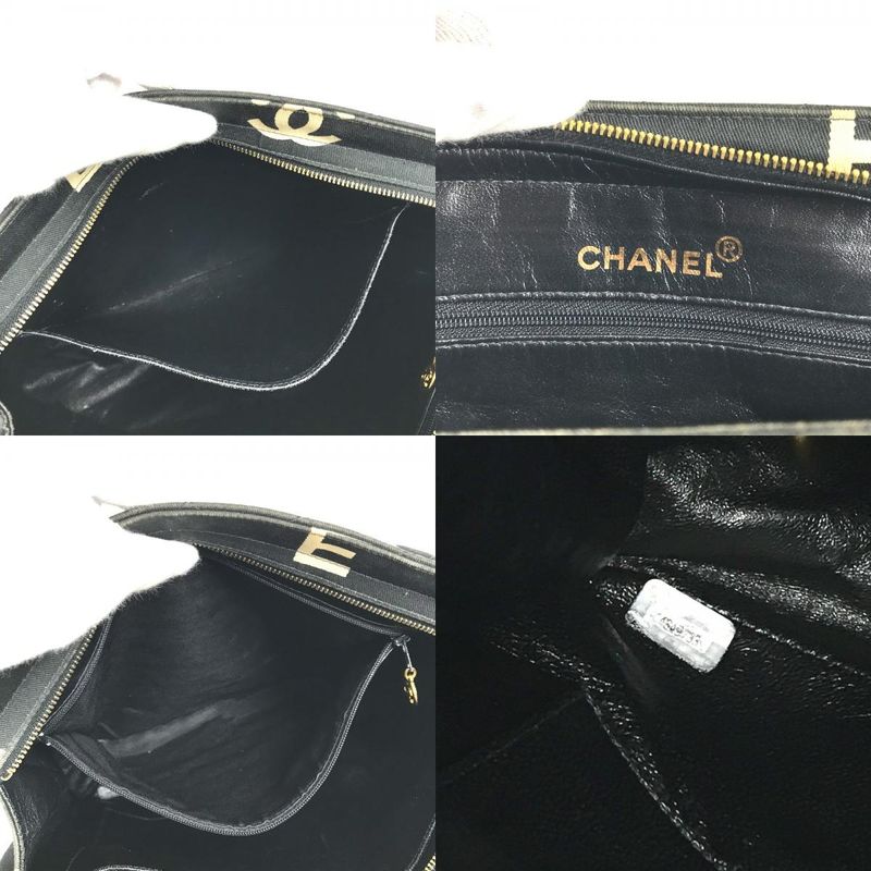 Chanel Shoulder Bag Logo Total Leather / Canvas Black