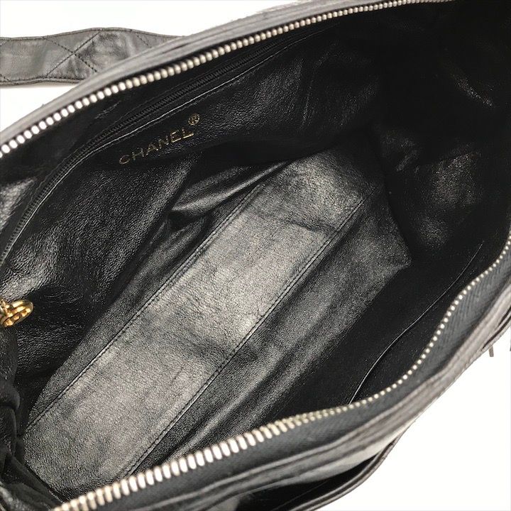 Chanel CC Logo Quilted Lambskin Fringe Shoulder Bag Crossbody Black