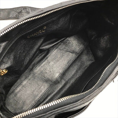 Chanel CC Logo Quilted Lambskin Fringe Shoulder Bag Crossbody Black