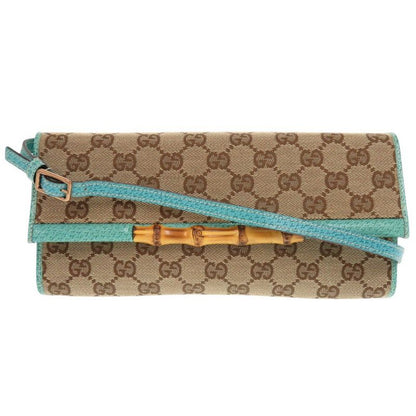 Gucci Bamboo 117594 GG Canvas Blue Beige Shoulder Bag 0447 Gucci