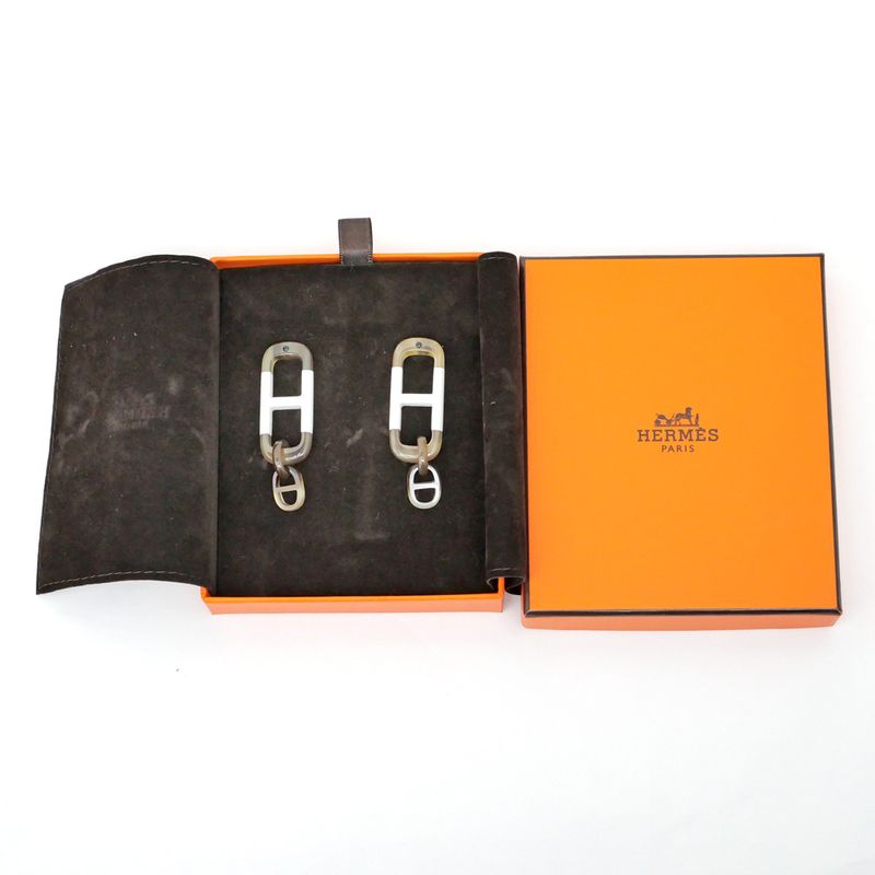 Hermes Earrings Amar Buffalo Horn White Brown Silver-hardware Accessorie