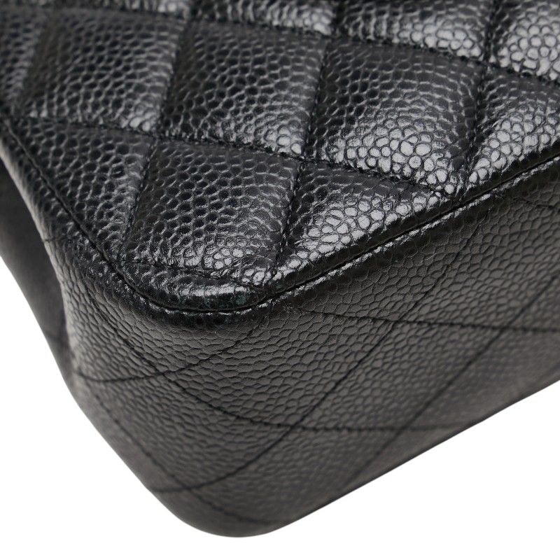 Chanel Coco Mark Matelasse 25 Double Flap Chain Shoulder Bag Black Caviar Skin