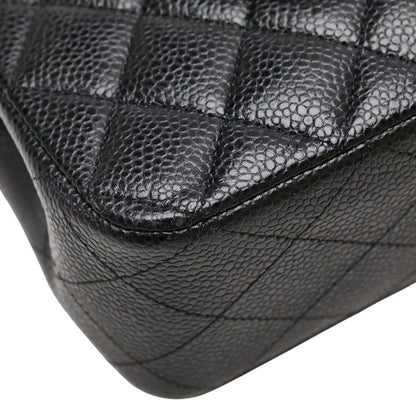 Chanel Coco Mark Matelasse 25 Double Flap Chain Shoulder Bag Black Caviar Skin