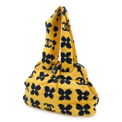 Chanel Coco Mark Flower Handbag Gusset Gusset Canvas Yellow Yellow Navy Navy