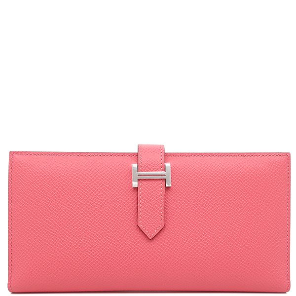 Hermes Long Wallet Bearn Souffle Vaux Epson Rose Azalea Silver Hardware Unused