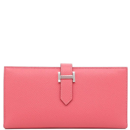 Hermes Long Wallet Bearn Souffle Vaux Epson Rose Azalea Silver Hardware Unused