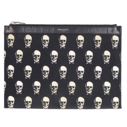 Saint Laurent Paris 397294 Skull Print Leather Cutout Canvas Clutch Bag Men's