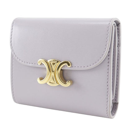 Celine Triomphe Small Flap Wallet Compact Wallet Leather Purple Women's Trifold