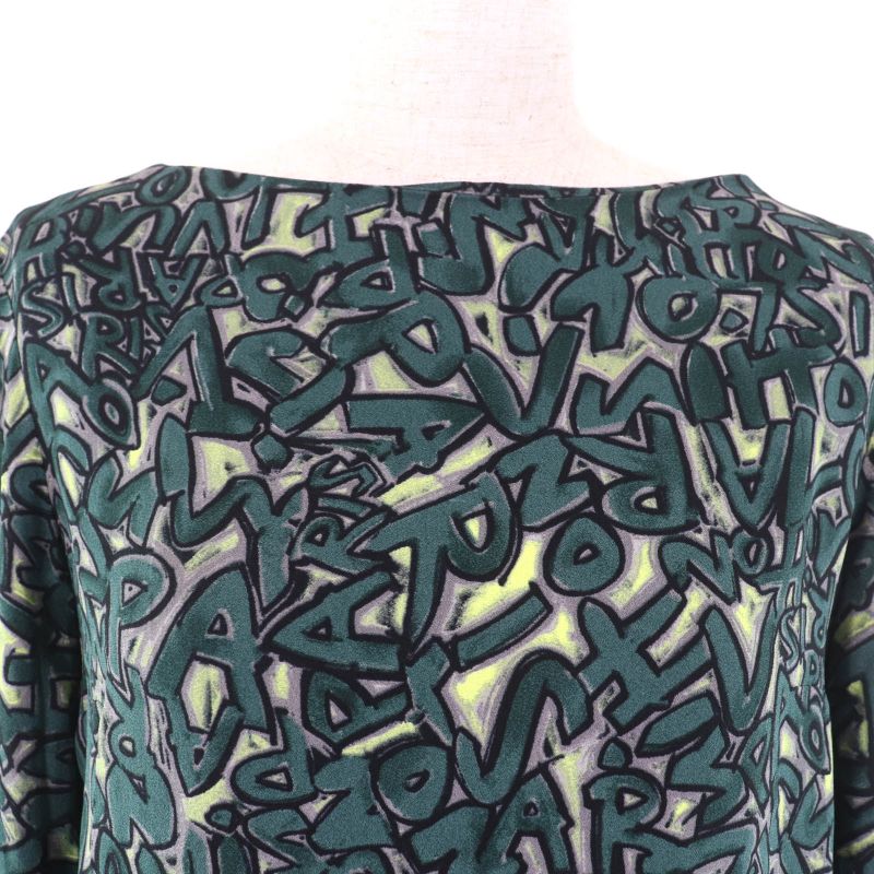 Louis Vuitton Graffiti Logo Long Sleeve Blouse Top Green 36 Made In France