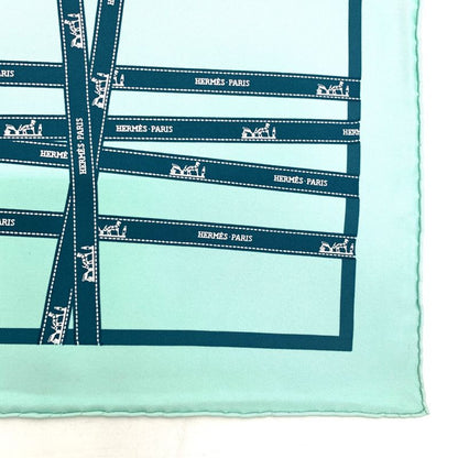 Hermes Scarf Carre 45 Borduc Green Blue 100% Silk