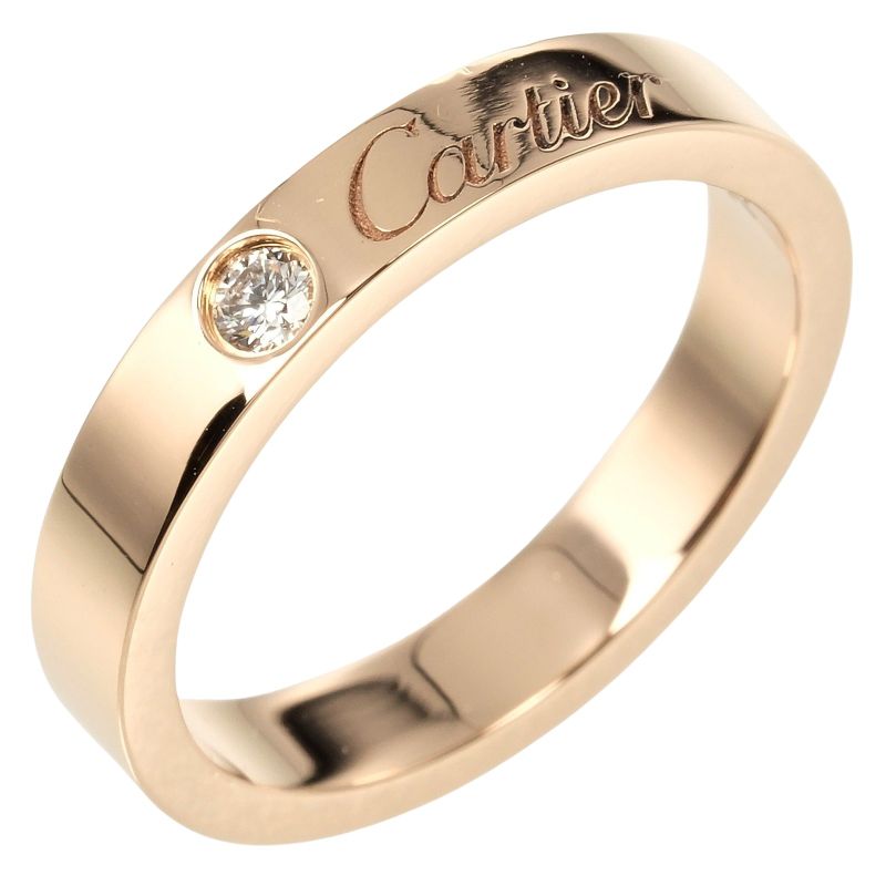 Cartier C Deux Engraved 18K Pink Gold And Diamonds Size 7 Ladies' 3.39g Ring