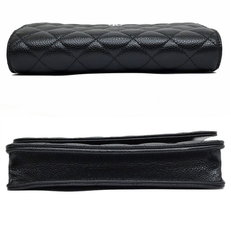 Chanel A33814 Chain Wallet Shoulder Bag Caviar Skin Black Silver-hardwar