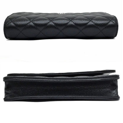 Chanel A33814 Chain Wallet Shoulder Bag Caviar Skin Black Silver-hardwar