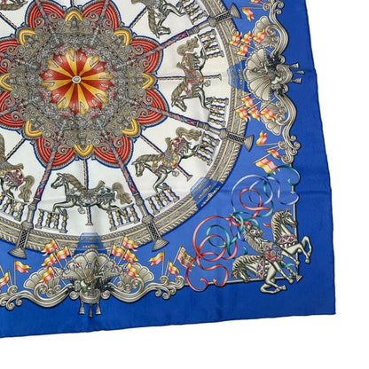 Hermes Carre 90 Scarf Silk LUNA PARK Amusement Park Merry-go-round Blue With Box