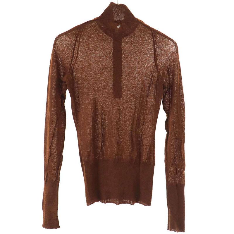 Hermes Cashmere Knit H Button Cashmere High Neck Knit Sweater Brown XS