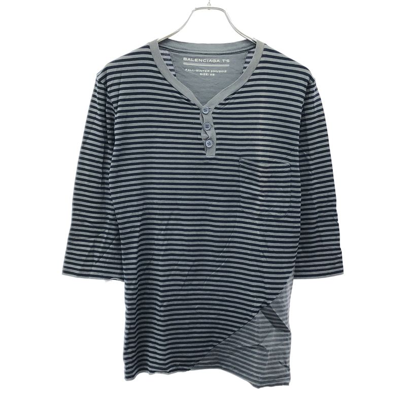 Balenciaga 11aw Paneled Henley Neck Striped Cut & Sewn 273970 Tv977 Gray XS