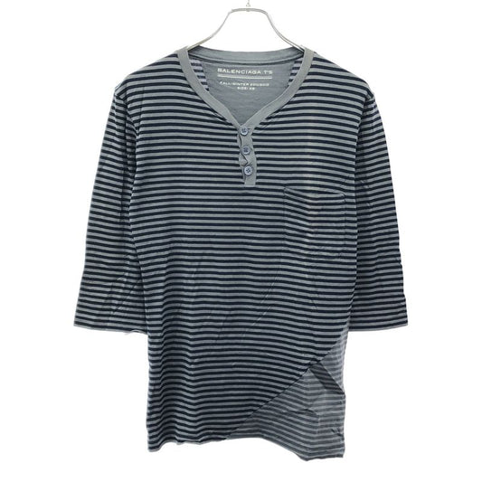 Balenciaga 11aw Paneled Henley Neck Striped Cut & Sewn 273970 Tv977 Gray XS