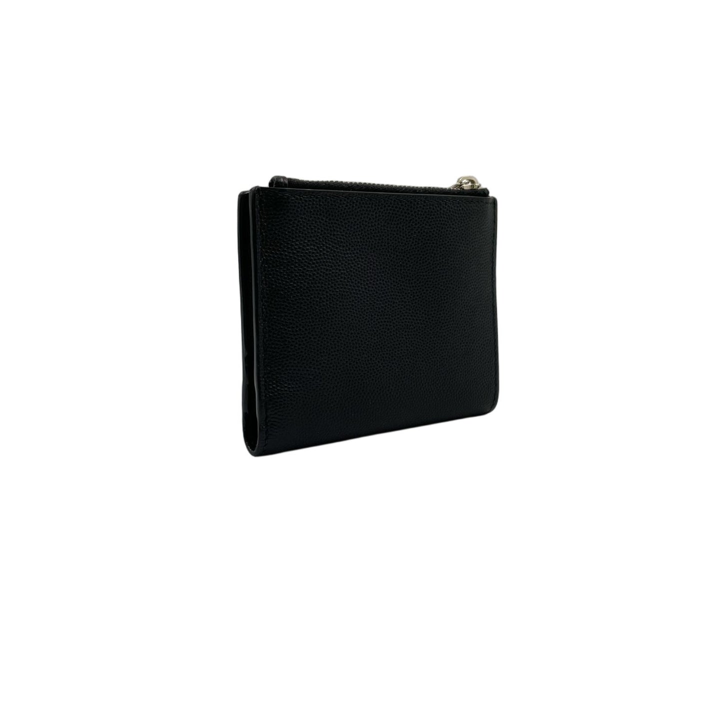 Saint Laurent Paris Zippered Bifold Mini Leather Black Wallet Silver — view 2
