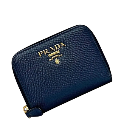 Prada Coin Case Blue Bluette Saffiano Metal