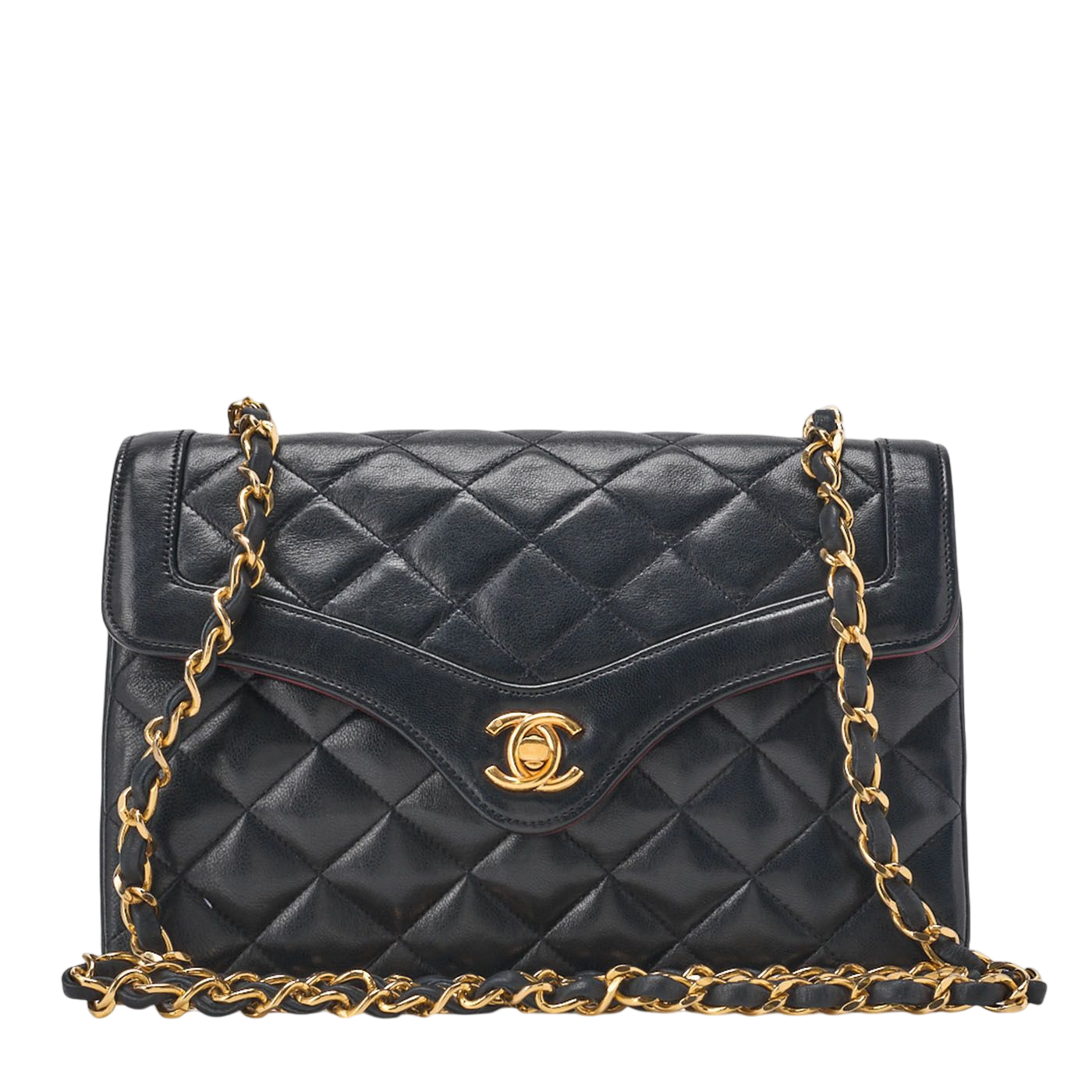 Chanel Mini Matelasse Turnlock Design Flap Chain Shoulder Bag Lamb Skin Navy