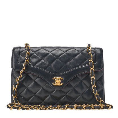 Chanel Mini Matelasse Turnlock Design Flap Chain Shoulder Bag Lamb Skin Navy