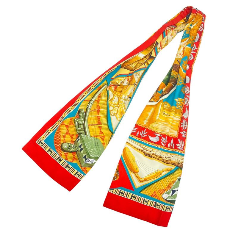 Hermes Carre 90 Scarf 100% Silk Au Son Du Tam To The Sound Of Tam Red