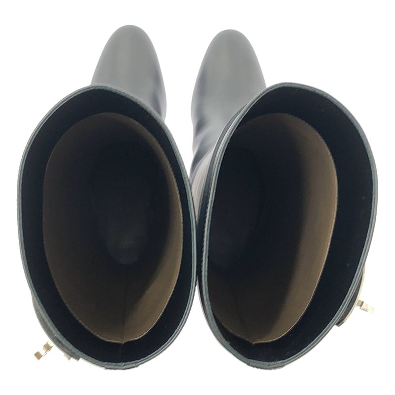 Hermes Story Kelly Hardware Leather Long Boots - 37 - Black - Women's