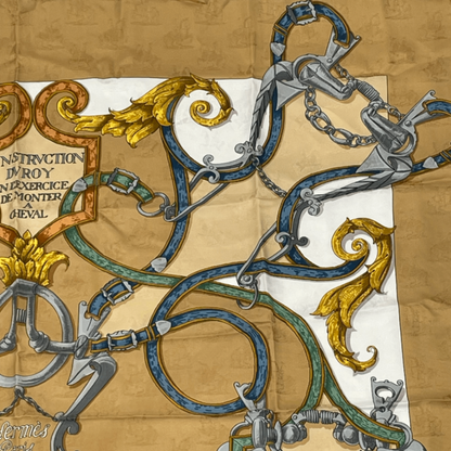 Hermes Carre 90 L'instruction DU ROY Imperial Gold Silk Scarf