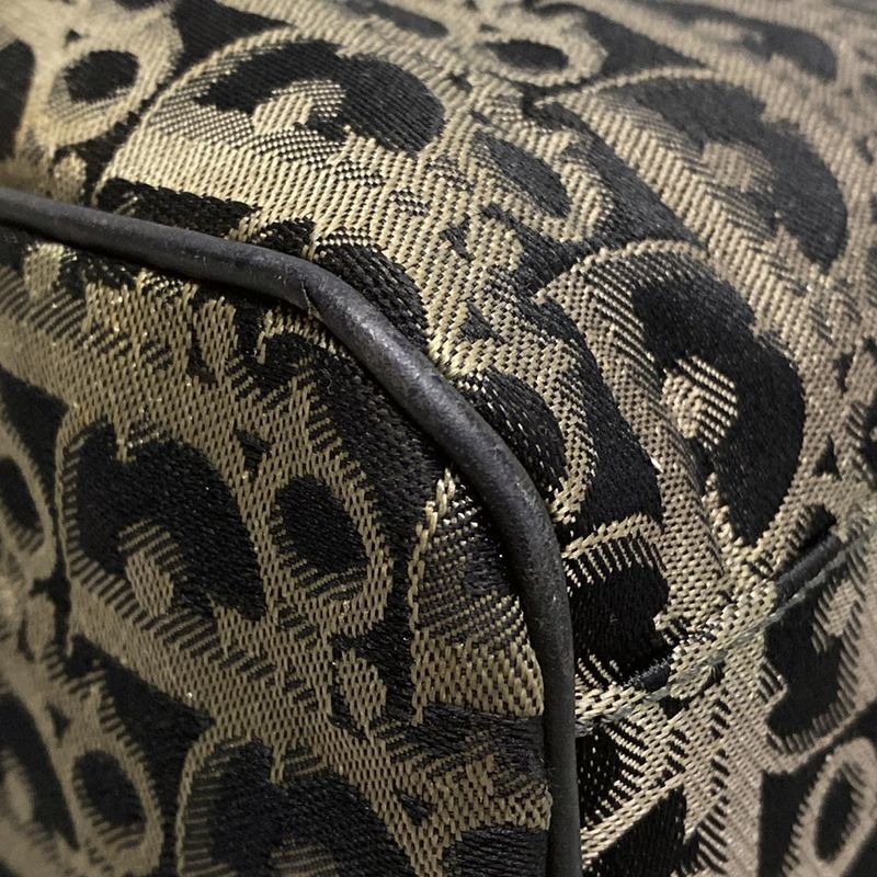 Dior/christian Dior Boston Bag Trotter Black And Gray Beige Leather