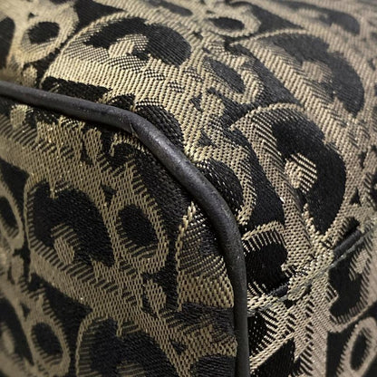 Dior/christian Dior Boston Bag Trotter Black And Gray Beige Leather