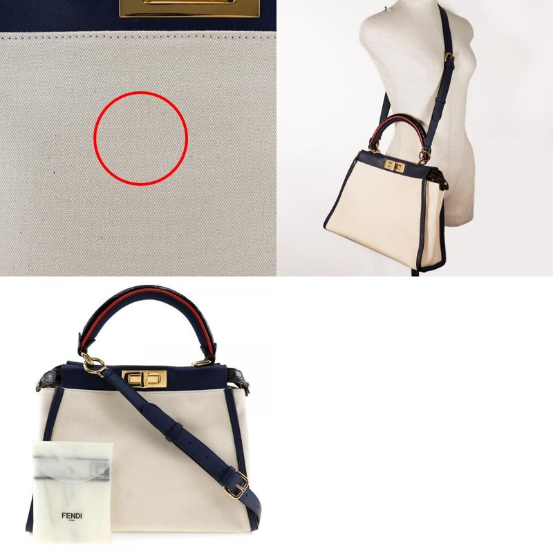 Fendi Peekaboo 2WAY Shoulder 8bn290 Canvas And Calf White/navy Blue Ladies