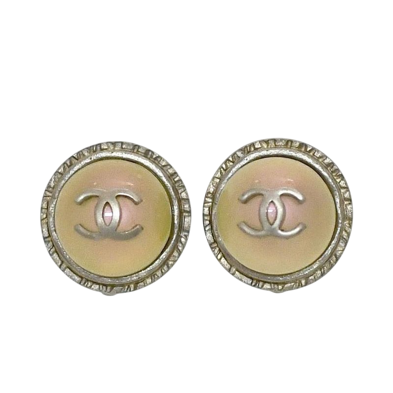 Chanel Earring Silver Pearl Style Coco Mark Excellent Condition Metal Used 98