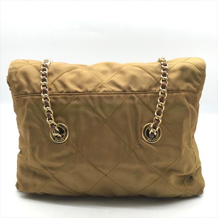 Prada Nylon Tessuto Chain Shoulder Tote Brown