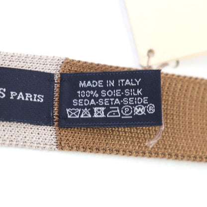 Hermes 100% Silk H Logo Embroidery Reversible Knit Tie Brown White With Box