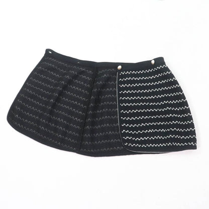CHANEL P49277 Trapezoidal Wrap Skirt With Coco Mark Buttons Black White 34 Made
