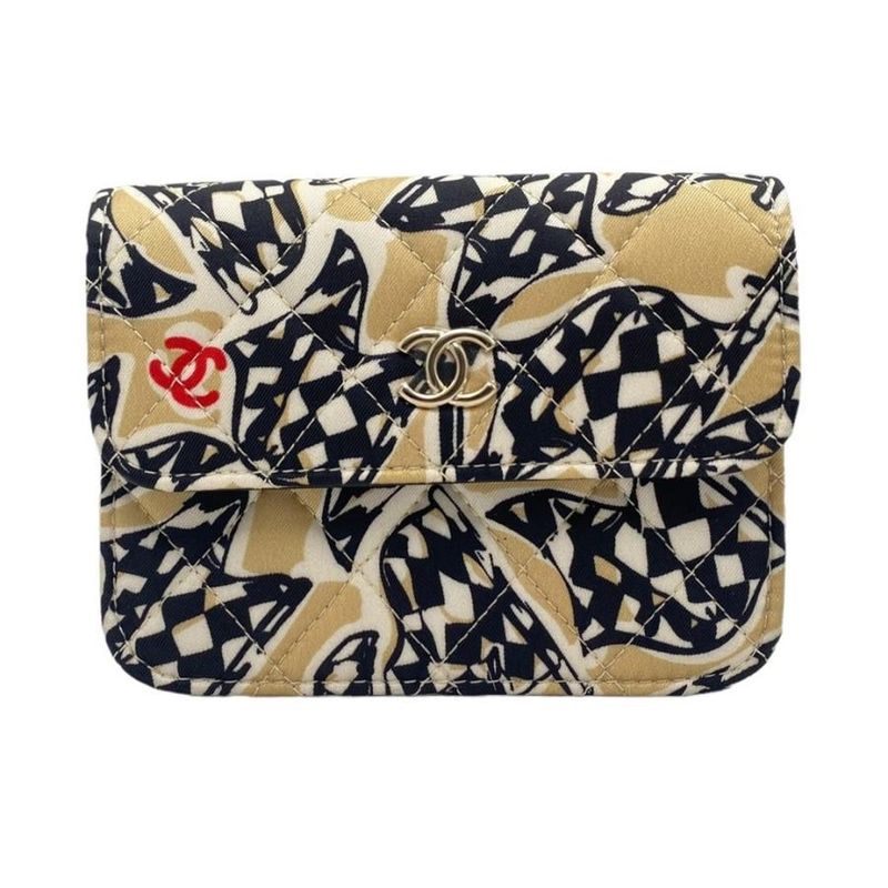 Chanel Mini Chain Shoulder Year End Gift Checkered Flag Black Beige Shoulder