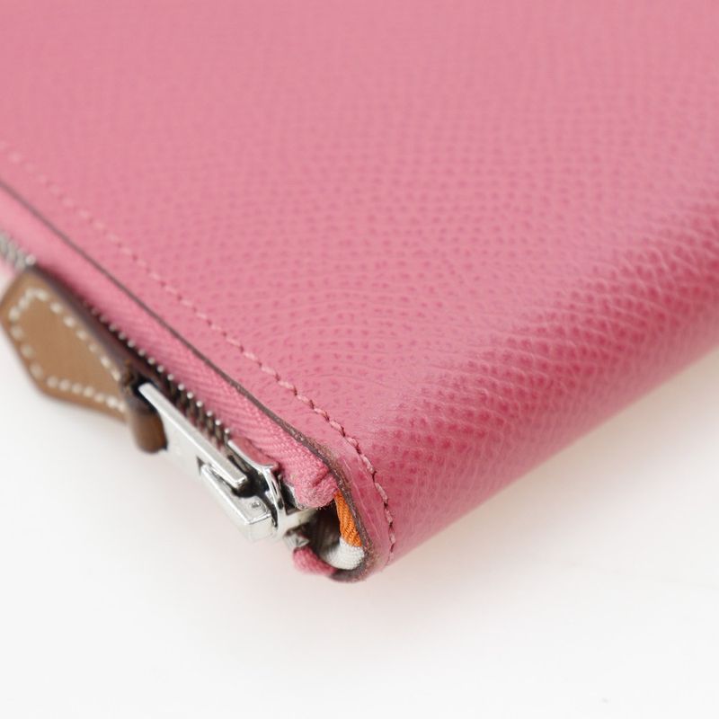 Hermes Azap Long Silk-in Vaux-epson Rose Azalea Pink C Women Long Wallet