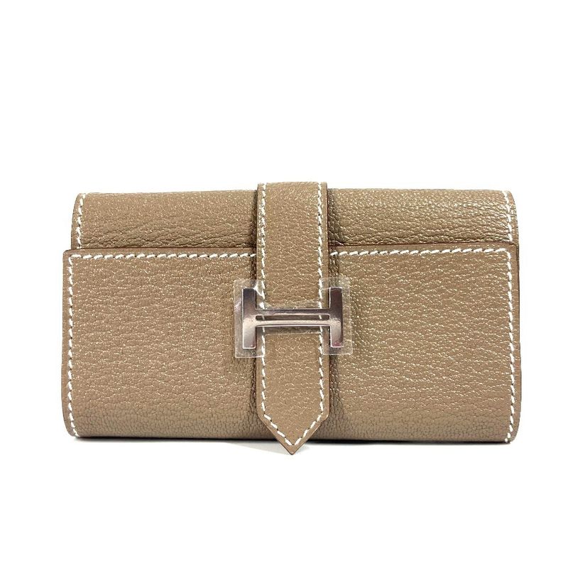 Hermes Key Case Bearn 4P 4-strand Chevre Etoupes Grayish