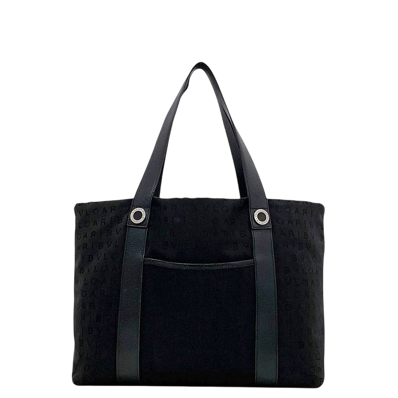 Bulgari Tote Bag Black Logomania Light Nylon Leather Preowned