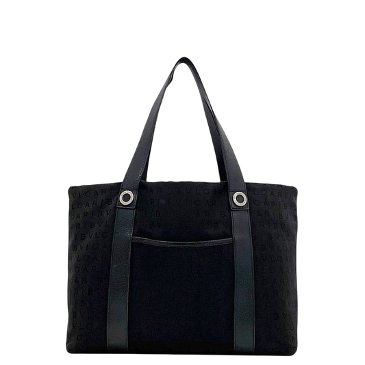 Bulgari Tote Bag Black Logomania Light Nylon Leather Preowned