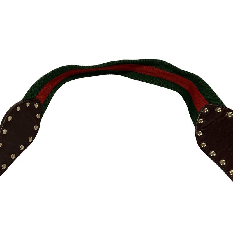 Gucci Shoulder Bag Striped Horsebit Sherry 153691 Dark Brown Green And Red