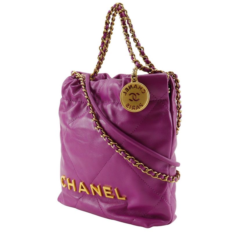 Chanel 22 Mini Bag 2WAY Handbag As3980 Calf Purple Ladies Shoulder Bag