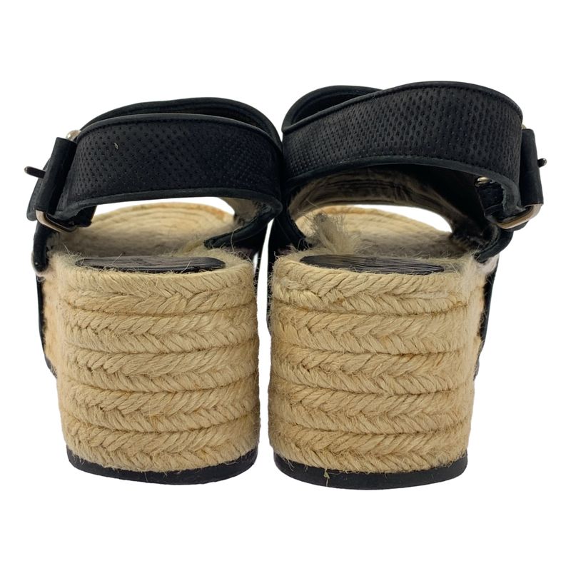 Balenciaga Leather Suring Back Espadrille Wedge Sole Sandals - 37 - Black -