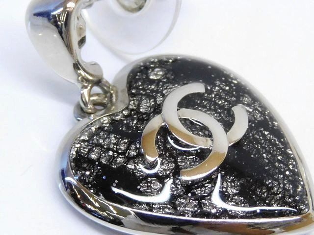 Item Chanel Earrings - C24K Coco Mark Heart Black X Silver Ladies Chanel □7G