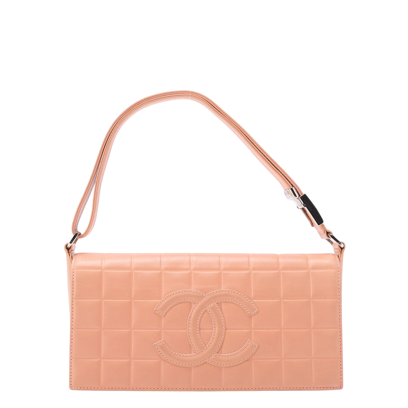 Chanel One Shoulder Bag Choco Bar Coco Mark Lambskin Salmon Pink With Silver